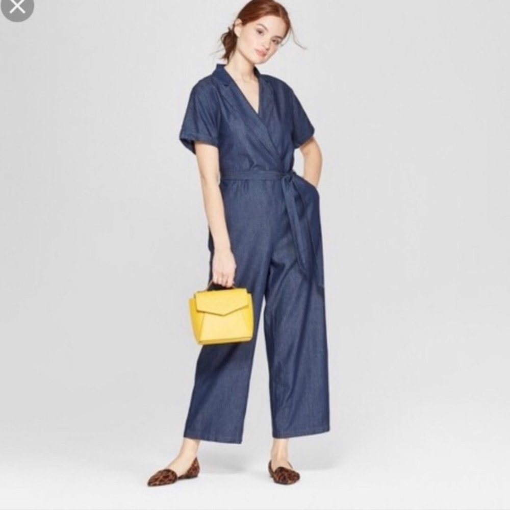 Short Sleeve Collared Denim Jumpsuit - A New Day